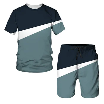 Verão Casual terno de Listra Impressos em 3D Mens Ginásio Terno de 2 peças de grandes dimensões Sportswear Homem Tshirt Calções de Praia Roupas Personalizáveis