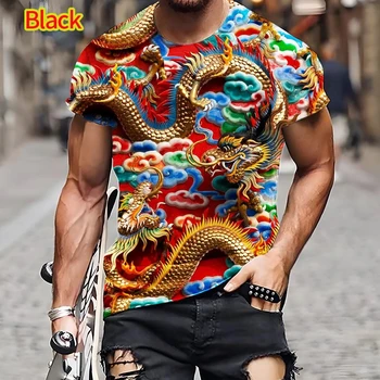 Nova Moda Dragão Chinês T-shirt de Impressão 3D, masculina Casual de Verão Legal Hip Hop Top de Manga Curta