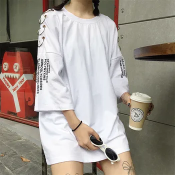 Mulheres Primavera-Verão coreano Chic de Moda Retrô Anel de Impressão Solto T-Shirts Estudantes do sexo Feminino Harajuku Roupas Camiseta Para Mulheres