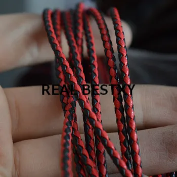 REAL BESTXY 5m/lote de 2,5 mm preto e vermelha de tricô trançado de couro cabos para pulseiras fazer DIY seqüência de tiras de couro pulseiras