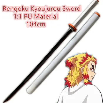 104cm Espada Arma Demon Slayer Kimetsu não Yaiba Rengoku Kyoujurou Branco Sowrd Cosplay 1:1 Anime Ninja Faca PU Prop Modelo Presente