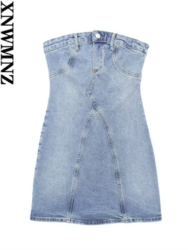 XNWMNZ 2023 verão as mulheres de moda mini jeans sem alças do vestido de festa da Mulher de corte reto, decote Off-the-ombro vestidos femininos