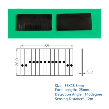 55X28.8mm Xistosas Tipo PEAD Corpo Humano Sensor Infravermelho de Fresnel Preto Lente PIR Lente de 12m de Detecção de Distância Focal de 25mm