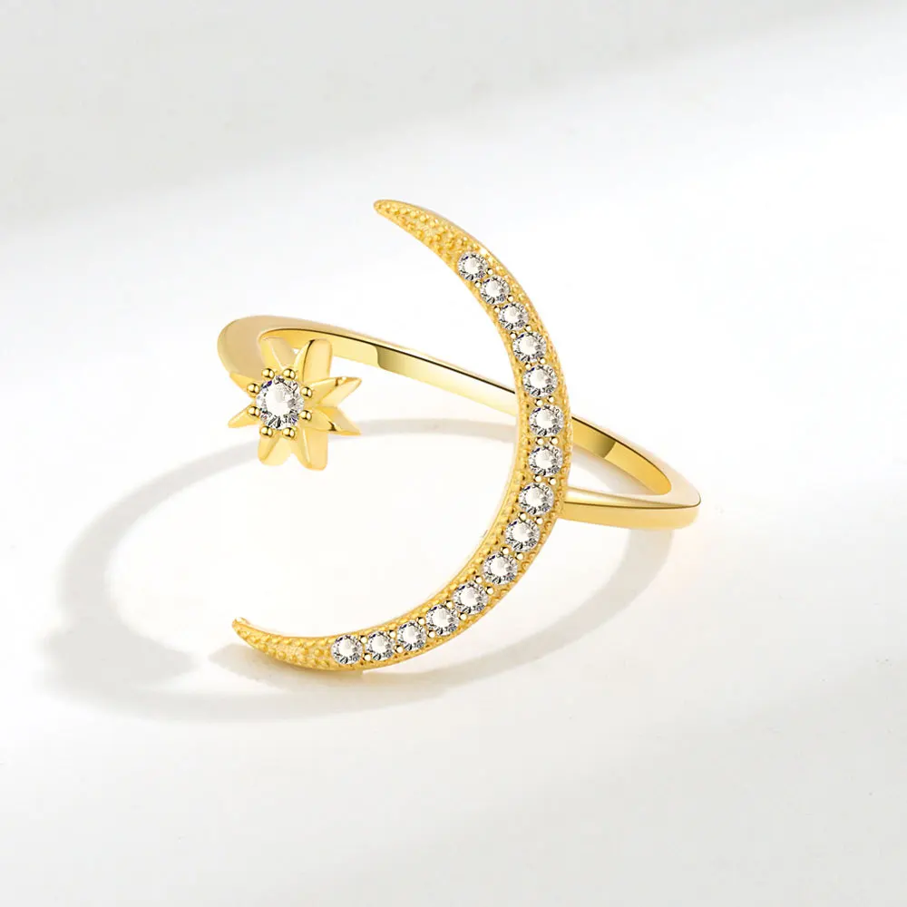 Vintage Estrelas, Lua, Os Anéis, As Mulheres Ajustável Cor De Ouro Crescente De Aço Inoxidável Do Anel De Casamento De Dois Anéis De Boho Jóias Presentes